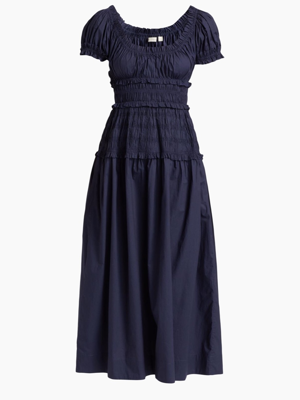 Dôen Leanne Cotton Scoop Neck MIDI Dress Navy